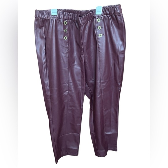 Susan Graver Faux Leather Pull On Ankle Pants Button Detail Wine Size 1XP - Picture 1 of 5